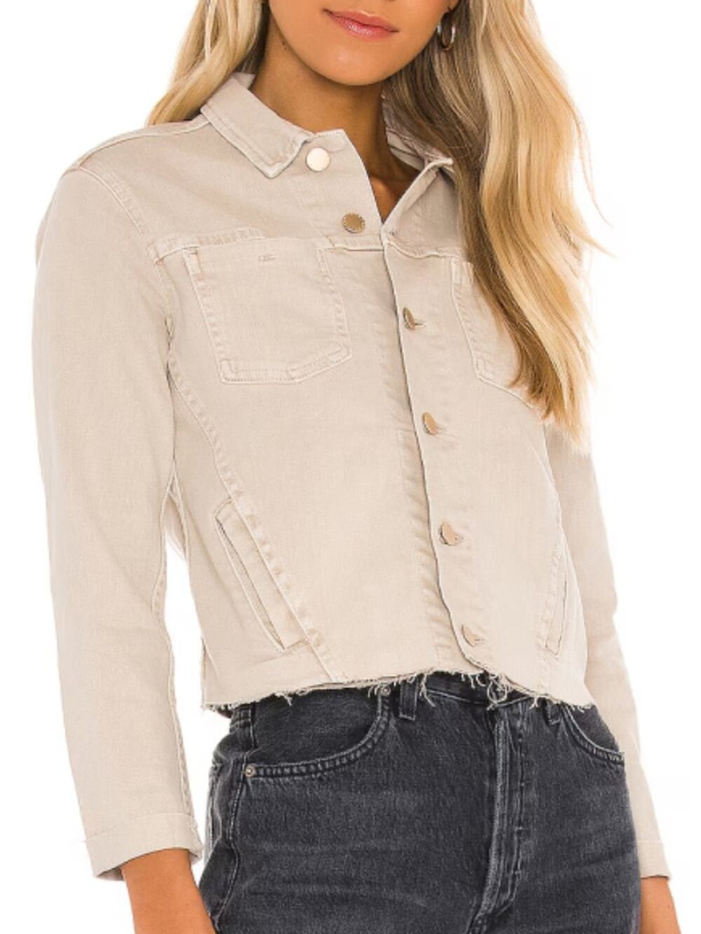 L'AGENCE 'Janelle' Stretch-Cotton Denim Slim Jacket, Biscuit - Picture 2 of 3